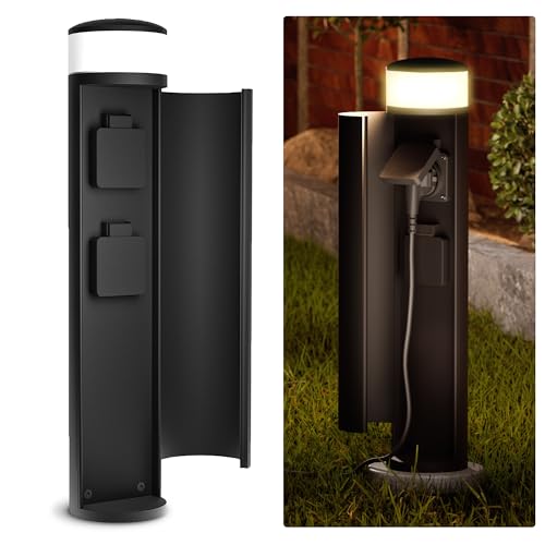SSC-LUXon PALISO Energiesäule Garten mit Licht und 2 Steckdosen...