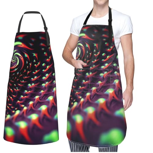NONHAI 2 Stück Küchenschürze mit Taschen Farbe Candy wasserdichte Schürze verstellbar Kochschürze für Damen und Herren, Fantasy Sci-Fi-Schwindel, One size