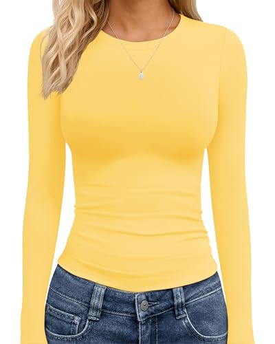 TNNZEET Yellow Long Sleeve Shirt Women Fall Fashion Crop Top Basic Tee 2026