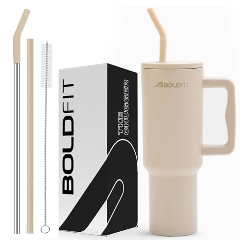 Image of Boldfit Tumbler Bottle with Lid and Straw 1.2L Stainless Steel Water Tumbler | Leakproof Travel Mug with Handle & Reusable Straw Sipper with Cleaning Brush 1200ml