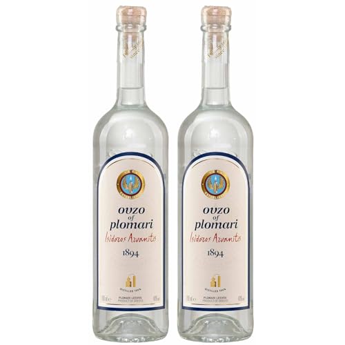 Ouzo Plomari 2x 0 7l Flasche | Destillerie Arvanitis | 40% Vol. | Ouzo aus Griechenland | +20ml Jassas Olivenöl