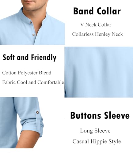 Image of Zombom Men's Cotton Blend Kurta Shirt with Full Sleeves Mandarin Collar Neck Solid Pattern for Men Regular Fit Ethnic Wear Casual Festive Top Modern Style | Cotton Shirt for Mens