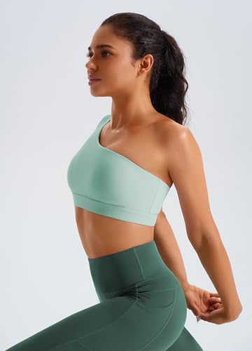 Image of One Shoulder Sports Bras for Women Low Impact Asymmetrical Workout Tops Padded Yoga Right Shoulder Strap Bra