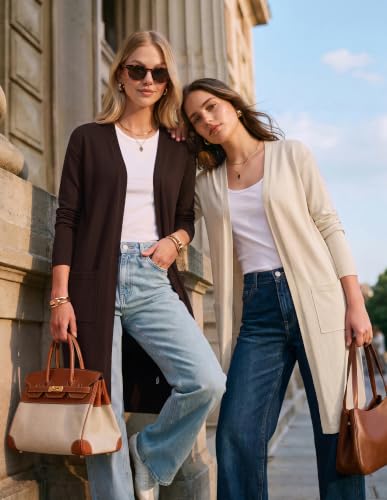 GRACE KARIN Womens Chocolate Brown Long Cardigan Sweaters Lightweight Open Front Cardigans for Women Fall Outfits M — view 4