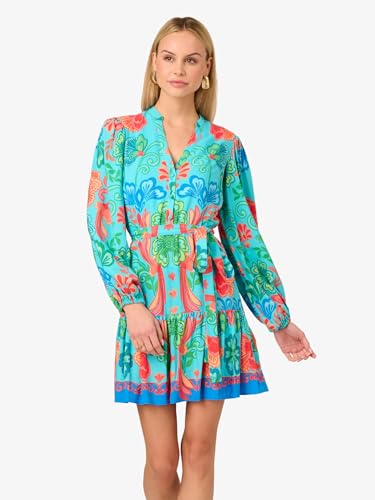 Image of Adrianna Papell Women's Printed Short Dress Blue Multi 2 2