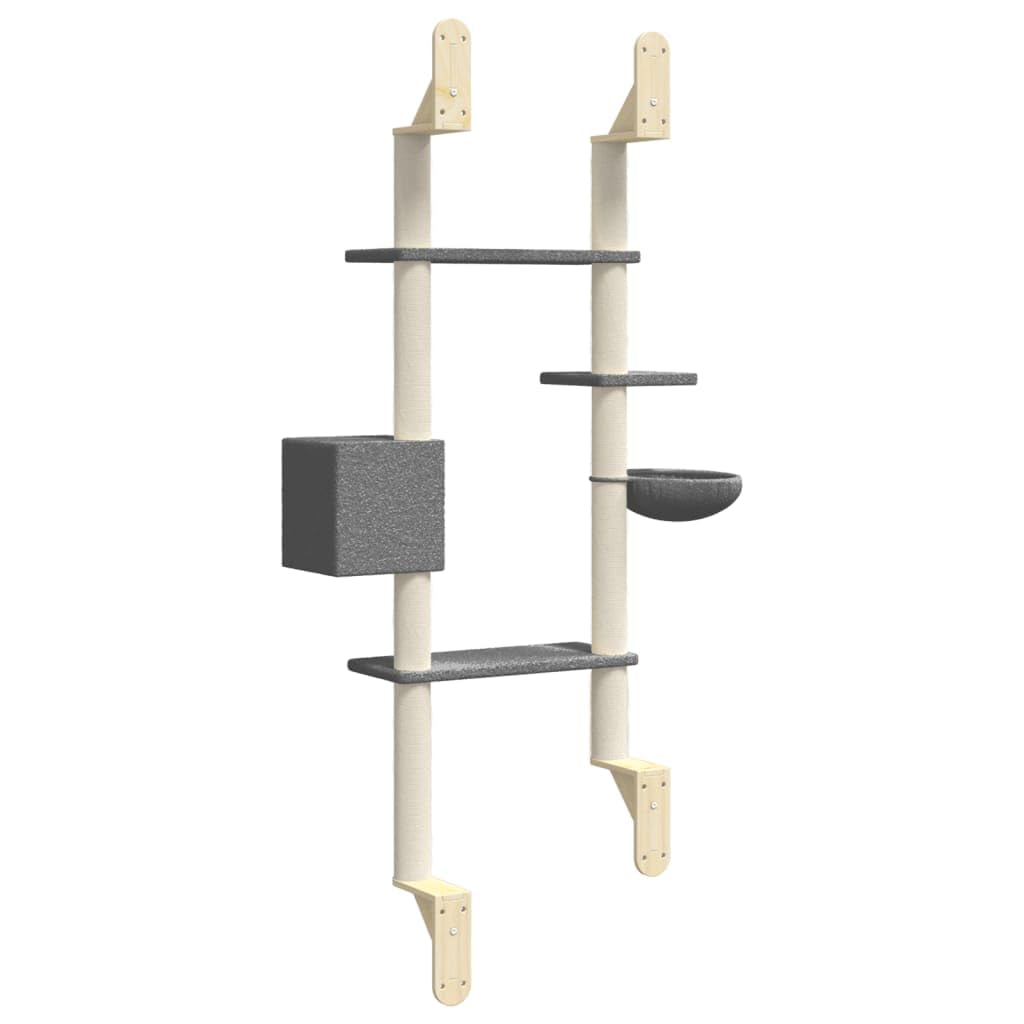 Tiragraffi da parete per gatti, grigio scuro, 180 cm, colonna tiragraffi con sisal, torre per gatti con cestino, casa e superfici di riposo, per piccoli spazi moderni, risparmia spazio sul