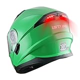 1Storm New Motorcycle Bike Modular Full Face Helmet Dual Visor Sun Shield with Rechargeable LED Tail Light: Glossy Green