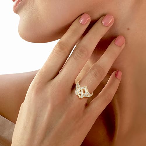 Jewelili Sterling Silver or Yellow Gold over Sterling Silver Double Heart Promise Ring for Women | 1/8 CTTW Natural White Round Diamonds | Luxury Jewelry Gift for Her | Gift Box Included4