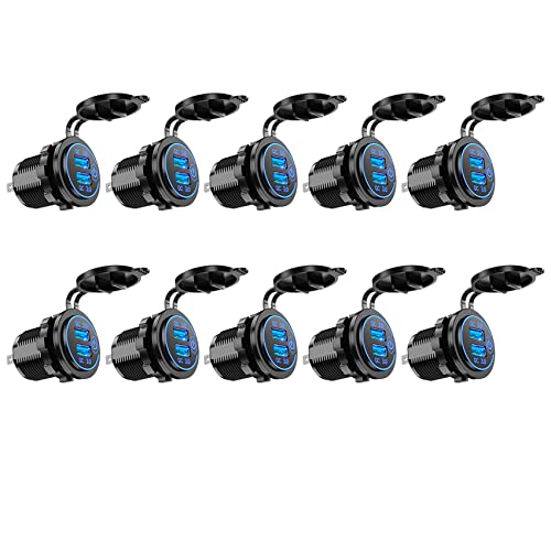 Chargeur USB de voiture 12V double port étanche bleu pour moto et sorties bateau