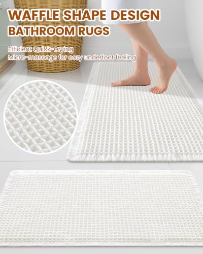 Image of Smiry Waffle Bath Mat 30x20, Extra Soft Absorbent Bathroom Rugs, Non Slip Machine Washable Quick Dry Bath Rugs for Bathroom Floor, Tub, Shower, Home Decor Accessories, White