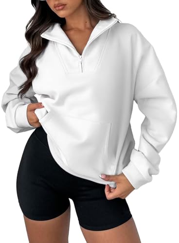 BLENCOT Women Half Zip Oversized Sweatshirts Long Sleeve Fleece Trendy Cropped Pullover Workout Warm Tops With Pockets S-2XL