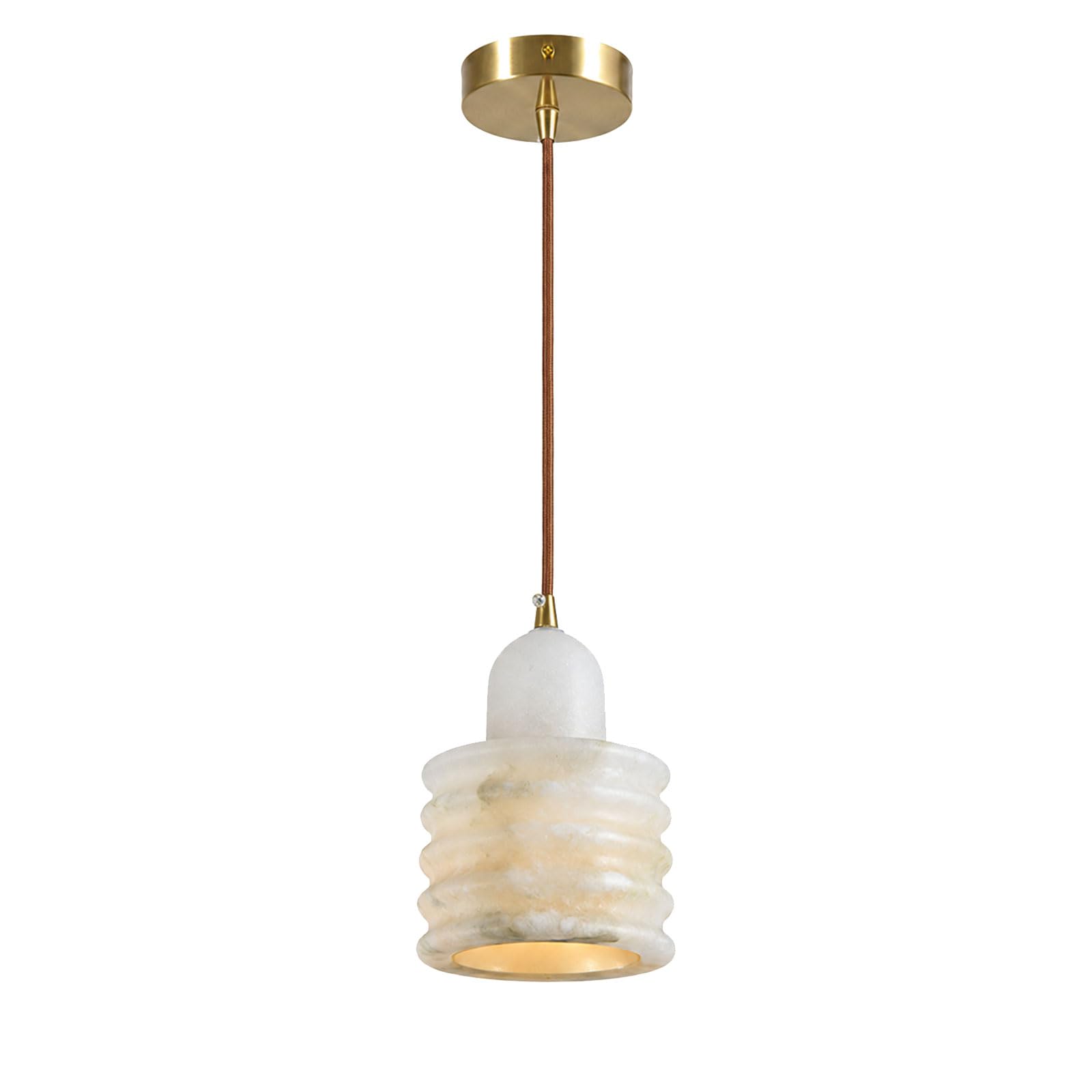 IOEDHW Ribbed Alabaster Pendant Light Brass Hanging Lamp for Bedroom Bar