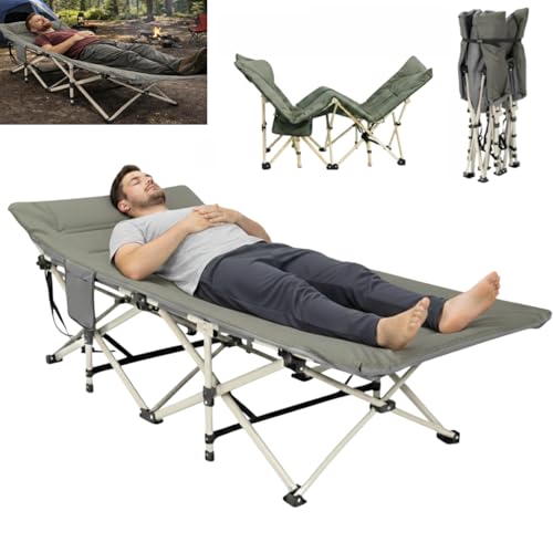 Image of 6FT Portable Folding Bed Single for Sleeping Outdoor Single Cot Foldable for Travelling Sleeping Bed for Adults Outdoor Camping with Side Pocket and Carry Bag Upto 150KG (Green, 188x66X40CM)