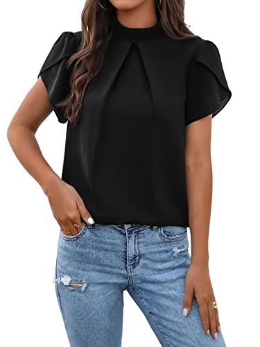 Verdusa Women's Elegant Pleated Mock Neck Petal Sleeve Blouse