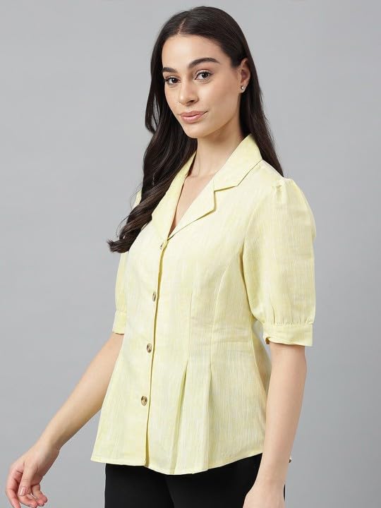 Image of Hancock Women Solid Lapel Collar Regular Fit Formal Shirt