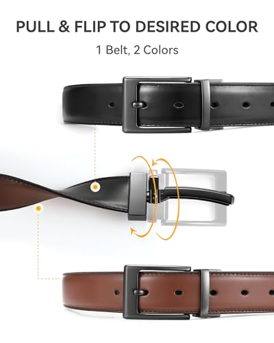 Image of CHAOREN Reversible Belt Men 1 Piece - 1.25 inch Leather Dress Belt - Trim to Fit for Elegant Style