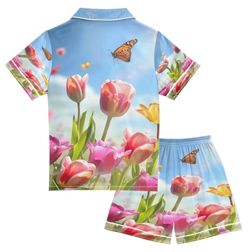 senya Pajama Sets Silky Button Down Nightwear Sleepwear Size 5-14 Years Spring Wallpaper with Tiulip2