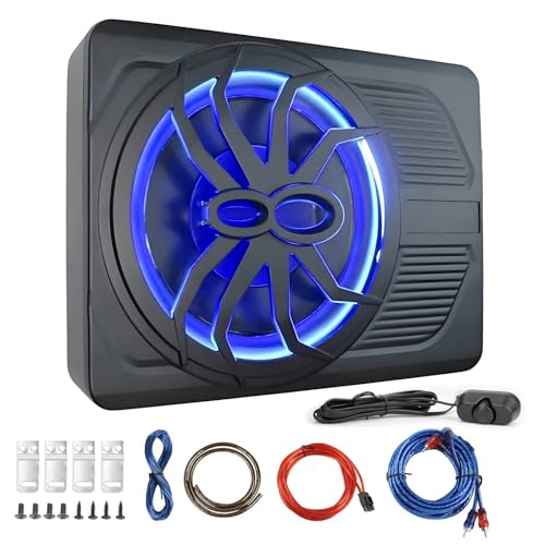 LITUWANGAMP 1000W Stereo Audio Under Seat Car Subwoofer, 10” Slim Active Powered Sub with Built-in...