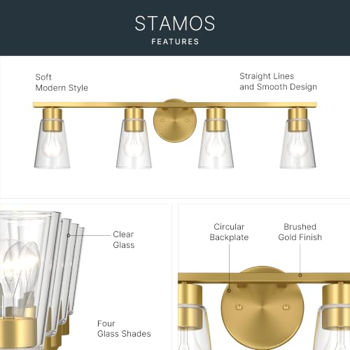 Image of Kichler Stamos 31.25 inch 4-Light Soft Modern Vanity Light with Clear Glass in Brushed Gold, (8.25 inch H x 31.2 5 inch W), 55122BGCLR