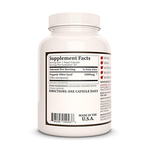 Remedy's Nutrition Olive Leaf (Olea Europea) 1,000Mg Vegan Capsules Herbal Supplement - Non-Gmo, Gluten Free, Dairy Free - Two Month Supply (60 Count) #TOP1