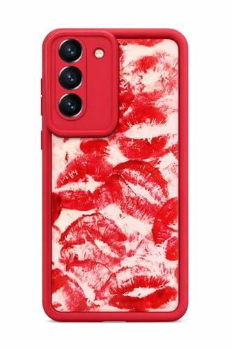Image of COVERLY Lips Back Case Cover Compatible for Samsung S26 | Hot 3D Sexy Lips Retro Embossed | 360 Camera Protection | Lipstick Kiss Print Cute Soft Touch Liquid Silicone Phone Case (TPU | Love Red)