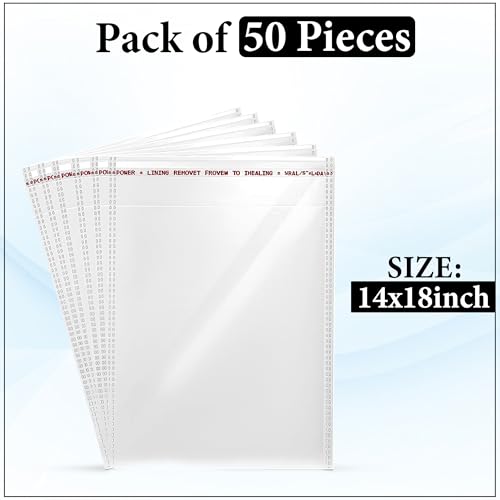 Image of GLUN Pack of 50 Plastic Transparent BOPP Poly Bags 14x18 Inch for Saree & Clothes Packing, Self-Adhesive Sealable Packaging Bags, Ideal for Saree, Shirt & Garment Packing