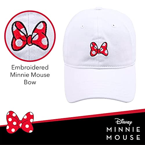 Concept One Disney Minnie Mouse Bow Cotton Adjustable Dad Hat, Baseball Cap With Curved Brim White #TOP2