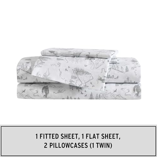 Image of Eddie Bauer Kids - Twin Sheet Set, Ultra-Soft Microfiber Bedding with Fully Elastic Fitted Sheet, Kids Bed Set with Pillowcase, Easy Care Bedding (Big Foot Hiking Trip)
