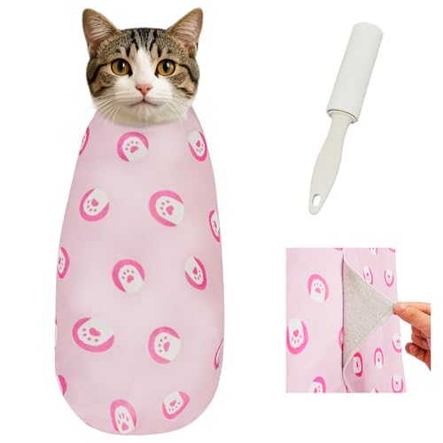 Image of Supet Cat Wrap for Cutting Nails, Self-Adhesive Grooming Wrap, Anti-Scratch Cat Swaddle for Grooming, Ideal for Medicine, Nail Clipping, Teeth Brushing, Ear Cleaning