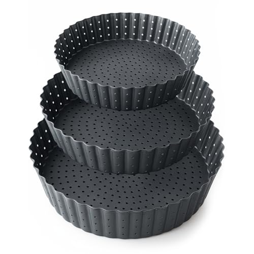 Space Home - Set 3 Stampo Crostata Furba con Fondo Removibile - Teglia per Quiche e Crostata Alto - 20, 24 e 28 cm