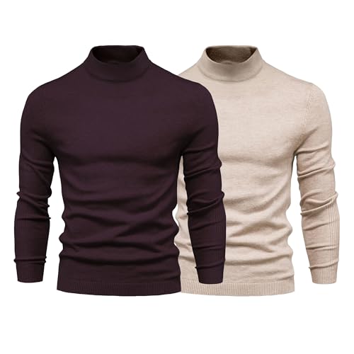 JEKE-DG Men's Stretch Warm Turtleneck Pullover Slim Fit Knit Fall Winter Sweater Basic Solid Long Sleeve Sweaters