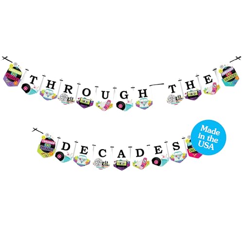 Image of Big Dot of Happiness Through the Decades - Party Bunting Banner, Theme 50s, 60s, 70s, 80s, 90s Nostalgia, Wall Sign for Parties, Through the Years Decorations