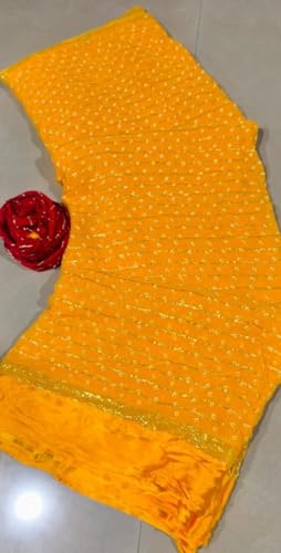 Image of Women's Pure Viscose Bandhej Print Georgette Saree with Silver Border & Blouse Peice