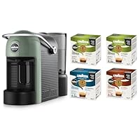 Lavazza A Modo Mio Jolie Evo, Macchina per Caffè Realizzata con 36% di Plastica Riciclata, Macchina Espresso con 64 Capsule Lavazza A Modo Mio Tierra Assortite Incluse, Verde