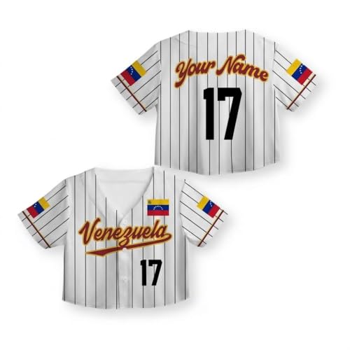 V-DECORPARKS Personalized Venezuela Croptop Baseball Jersey Button Down V-Neck Short Sleeve Pride Venezuelan Flag Shirt miniatura 1
