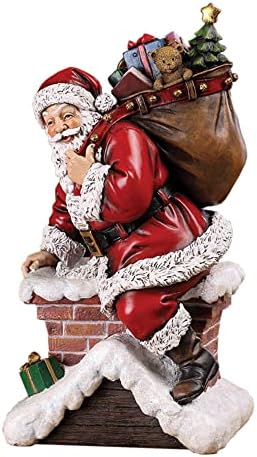 Napco Santa Claus Climbing Down the Chimney with Presents Resin Stoneware 11 Inch Decorative Holiday Figurine for the Mantle, Bookshelf, or Tabletop