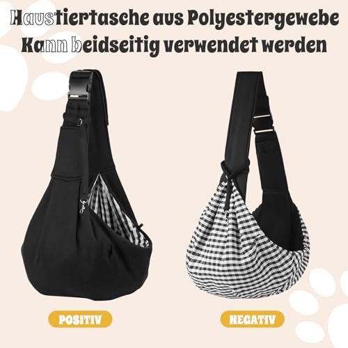 Forhandy Hundetragetasche, Tragbare Haustier Hundetasche mit Verstellbare Schultergurt und Fronttasche Wendbarer Tragetasche Hund bis 7.5kg zum Aktivitäten im Freien/Spaziergang/Ausflüge (Schwarz)
