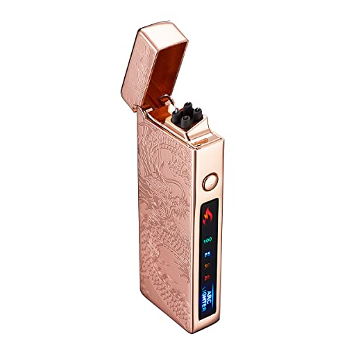 Dachance Encendedor eléctrico, indicador de batería Encendedor USB Plasma recargable a prueba de viento y sin llama, encendedor de arco dual con indicador de batería para velas/parrilla