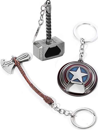 Sio & Tan Mjolnir Keychain Bottle Opener, Captain America Shield Keychain Bottle Opener, Thor Hammer Keychain Bottle Opener, Axe Keychain Opener, Stormbreaker Keychain Bottle opener