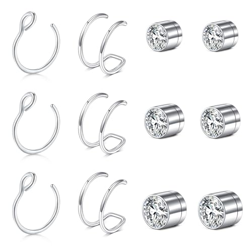 JFORYOU FORYOU Fake Nose Ring Fake Nose Piercing Fake Nose Rings for Women Fake Nose Ring Hoop Faux Nose Piercing Clip on No Pierced Non Piercing Faux Body Piercing Jewelry for Women Men