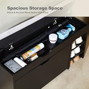 Netstar 3 tier entryway bench with cushion shoe rack bench with flip drawer lift top storage box shoe storage organizer for entryway hallway living room black  urban country home decor