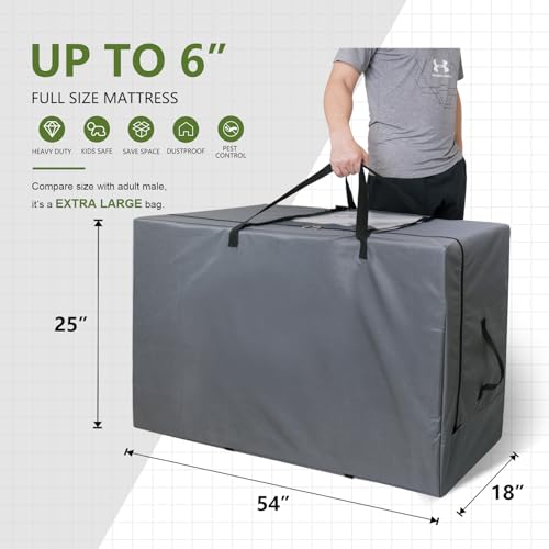 Cuddly Nest Folding Mattress Storage Bag - Heavy Duty Carry Case for Tri-Fold Guest Bed (Fits 6" Full Mattress,Grey) - Thumbnail 3