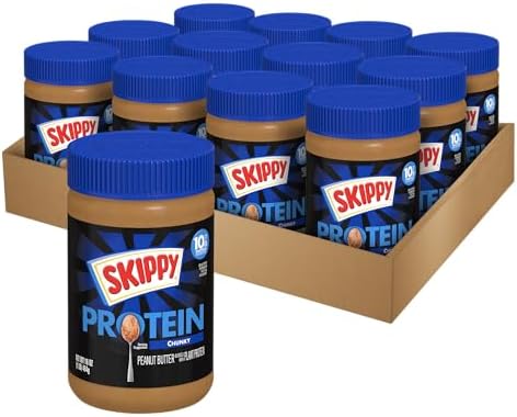 SKIPPY Chunky Peanut Butter Blended with Plant Protein, 16oz Jar, 12 Pack