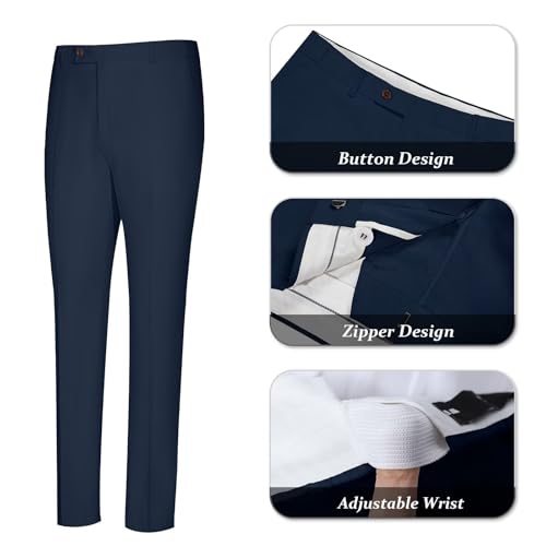 Men's 2 Piece Navy Linen Suits Slim Fit Casual Summer Beach Wedding Dress Tux Prom Suit Blazer Jacket and Pants Navy Blue XL3