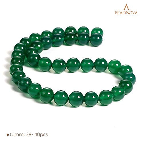 Image of BEADNOVA 10mm Natural Green Agate Gemstone Round Loose Beads for Jewelry Making (36-38pcs)