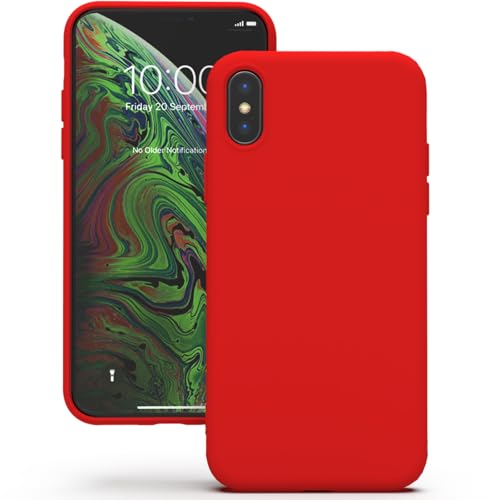 YATWIN Funda para iPhone X, iPhone XS, Funda Protectora Cuerpo Completo, Silicona Premium, Forro Microfibra Suave Antiarañazos, Rojo