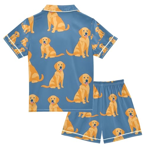 senya Yellow Dogs 1 Satin Summer Pajama Sets Silk Short Sleeve Button Down Sleepwear2