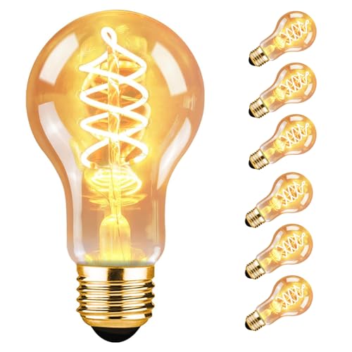 Kowanie LED Lampe E27 Warmweiss Glühbirne: 6er A60 Leuchtmittel Filament Warmweiß 2200K 4W Edison Retro Glühlampe Dekorative Birne Antike Energiesparlampe Nostalgie Bulb für Restaurant Haus Café