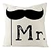 Beydodo Cojines,Mr. Bigote,Cojin Funda 45 x 45 Fundas para Cojin Blanco Negro