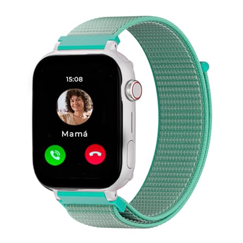 SaveFamily SaveWatch Plus 4G | Reloj Inteligente Niño con Localizador GPS, Llamada, Vídeo, Whatsapp, Música, Bluetooth, App Store | SIM Incluida - Esfera Blanca y Correa de Tela Verde